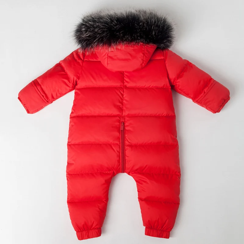 Водонепроницаемый Зимний комбинезон для новорожденных от 0 до 4 лет зимняя одежда с натуральным лисьим мехом Пуховый комбинезон с утиным пухом, утепленный комбинезон для младенцев