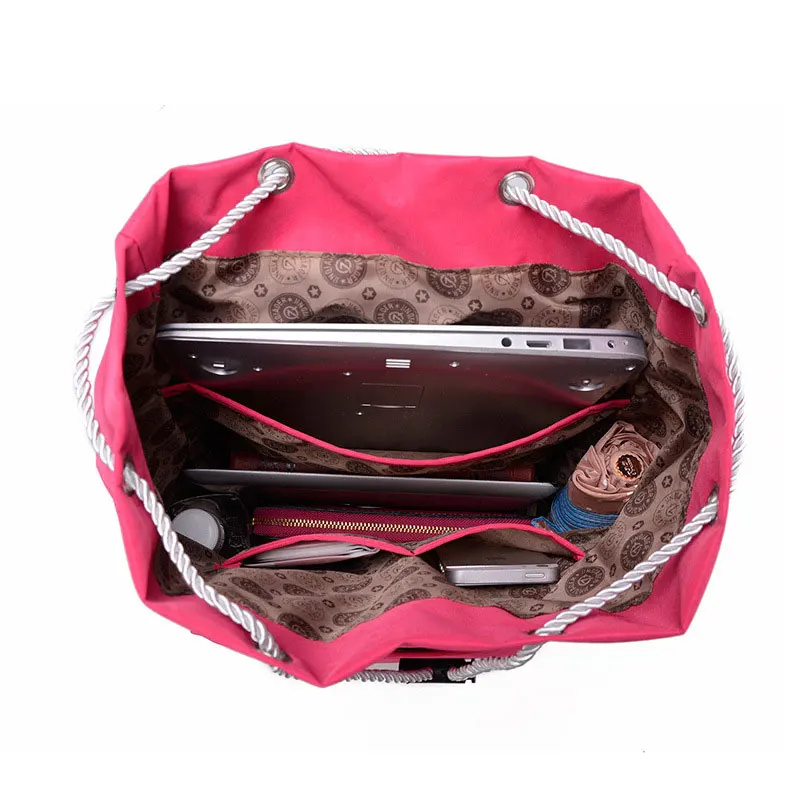 Mochila con cordón impermeable de nailon de 10 colores para mujer, mochila de viaje informal para mujer