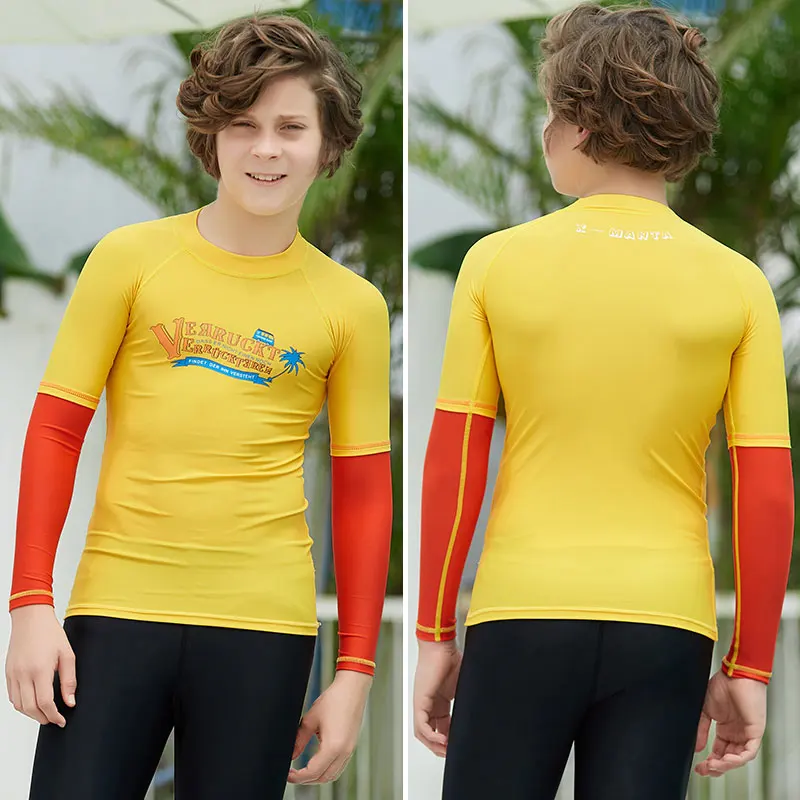 Kids Short Long Sleeve Rash Guard Sun UV Protected UPF50+ Boys Girls Surf Swim Shirt Lycra Basic Skin Athletic Tops(115-165cm - Цвет: M179501Y-A2