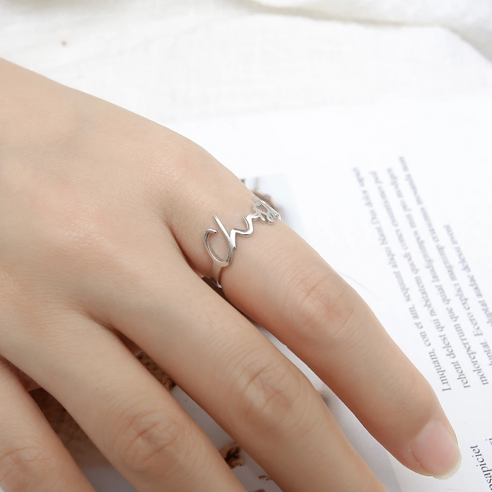 WindJune 925 Sterling Silver Custom Name Rings Women Engagement Ring Handwriting Personalized Rings Jewelry Gift Dropshipping (1)