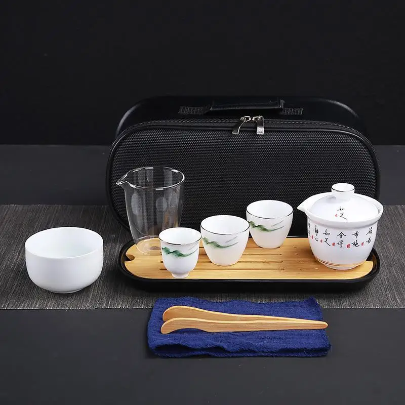 Китайский кунг-фу чайный набор с металлическим фильтром портативный дорожный чайный набор керамический чайный горшок чайный набор Gaiwan набор чайных чашек чайной церемонии - Цвет: 8