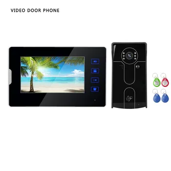 

New home security 7'' tft lcd touch screen video door phone intercom system black outdoor unit rfid doorbell night vision 1v1