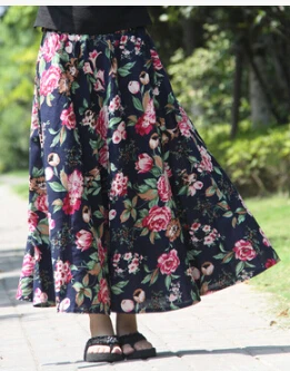 Весенняя женская льняная юбка лето осень винтажная Высокая талия длинная юбка универсальная модная эластичная талия повседневные юбки для женщин - Цвет: 48