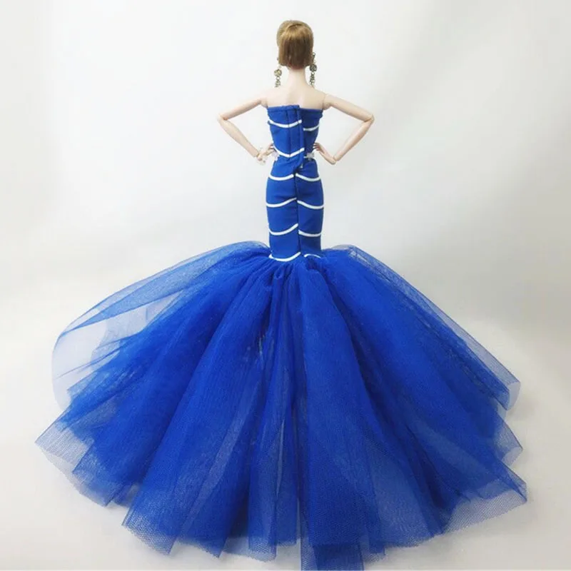 Светильник голубое модное платье русалки для куклы Барби свадебное платье с юбкой-годе для куклы Барби одежда платья ручной работы