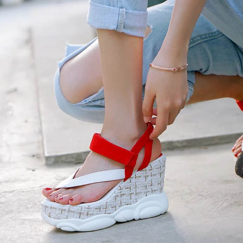 

Carole Levy 2019 The New Novelty Women Shoes Summer Mixed Color Girl Student Style Beach Sandals Platform Thick Sole Wedges Shoe