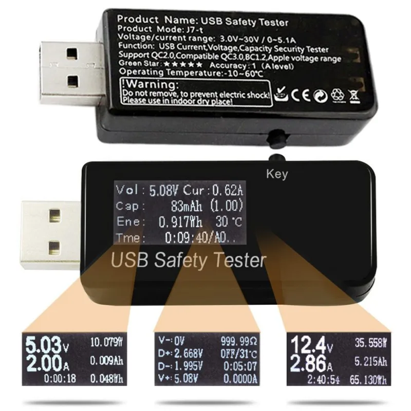 

USB Tester 3~30V DC Voltmeter ammeter current voltage power meter capacity monitor qc2.0 quick charger Phone Power Bank detector