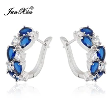 Новая мода голубое& хрустальное кольцо с цирконами Серьги для женщин 925 серебро винтажные Свадебные ювелирные изделия Ear0055