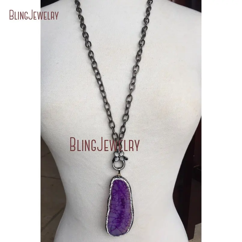 20190309-NM18387-Discount  Lobster Clasp Agate Slice Gunmetal Platednecklace Plate Chainazorite Micro Insertsblack Gunblack For Sale_3