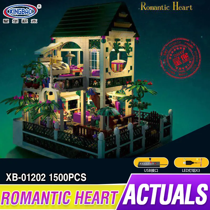 

XingBao 01202 1500Pcs with USB light the Two floors Romantic heart set Building Block Bricks for children's gift toys