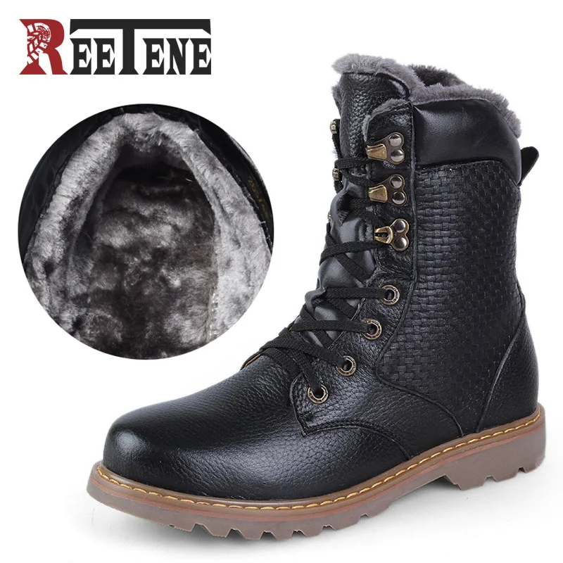 REETENE 2020 Warmest Winter Men's Boots Genuine Leather Handmade Men