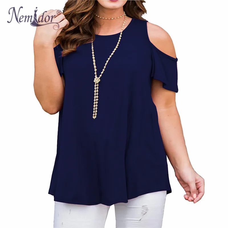 navyblue Nemidor, Женская Повседневная футболка с коротким рукавом и круглым вырезом, свободные летние топы размера плюс - Цвет: navyblue