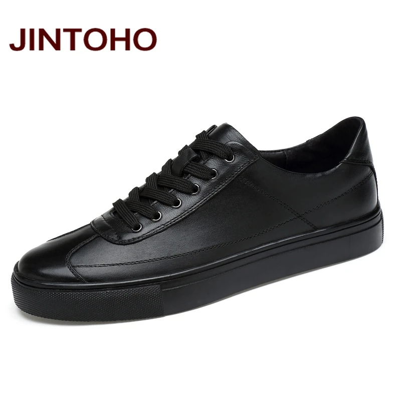 JINTOHO/брендовая мужская обувь из натуральной кожи; повседневная кожаная обувь для мужчин; белые мужские туфли; модные лоферы; мужская обувь на плоской подошве; большие размеры - Цвет: hei se