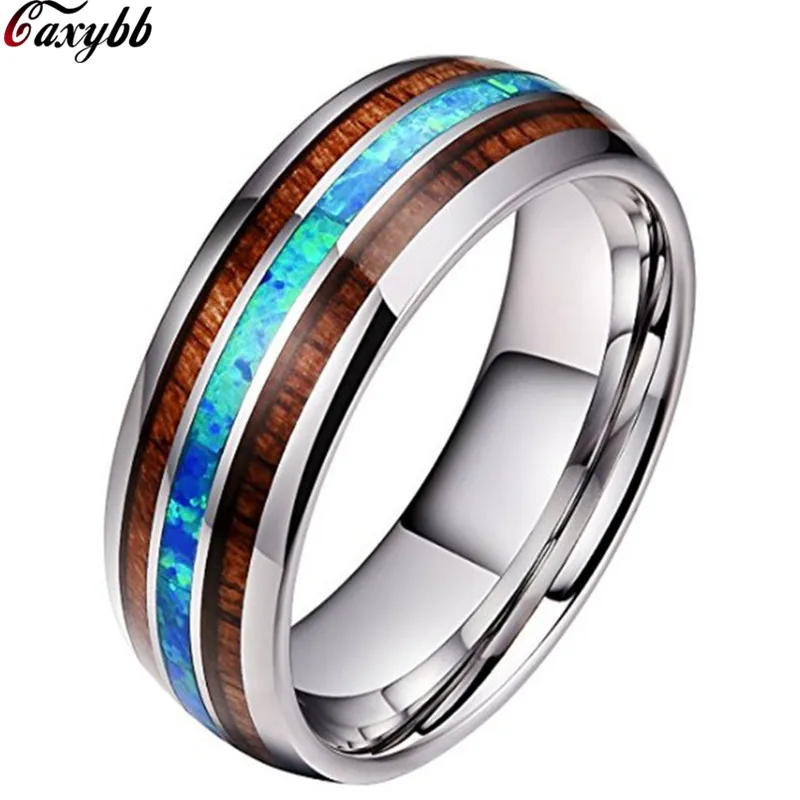 

Wood Inlay Titanium Steel Rings For Men 8 mm Abalone Shell Tungsten Carbide Ring OBSEDE Fashion Male Jewelry Accessory