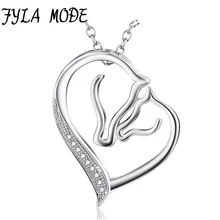 925 Sterling Silver Necklace Jewelry Collier Crystal Heart Horse Head Pendant Necklace Fashion Women Jewelry bijoux coeur
