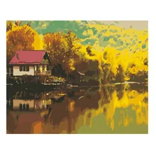 Река или осенью декорации DIY цифровая картина маслом номерам Современная Картина на холсте Живопись уникальный подарок Декор для дома