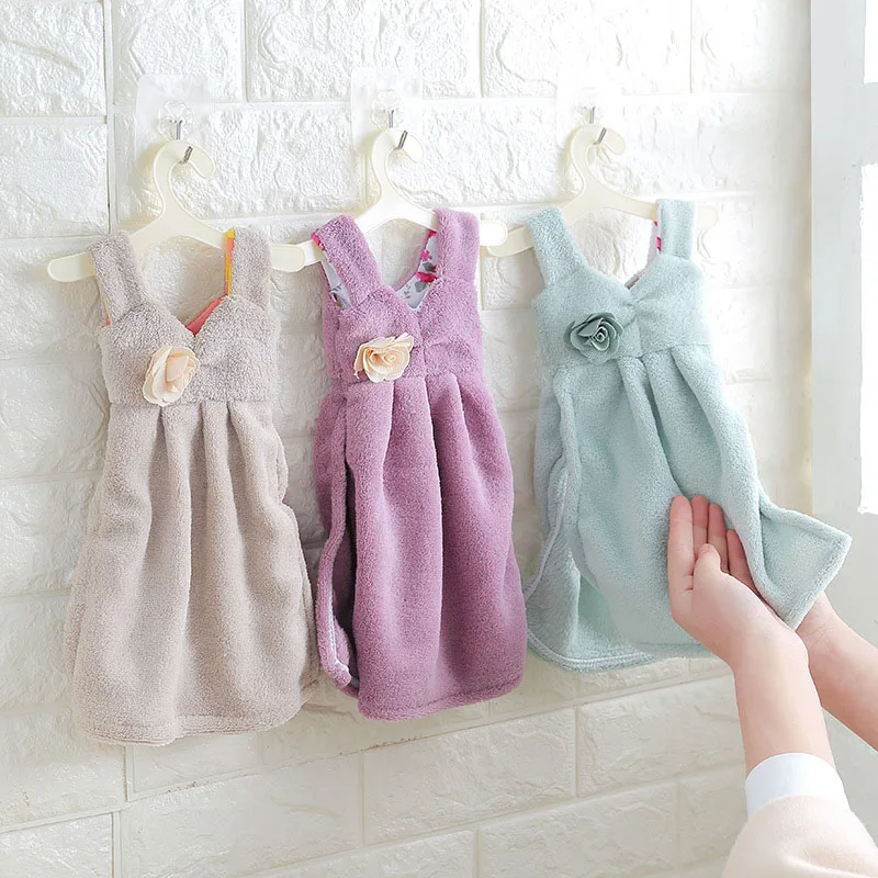 Креативное кухонное полотенце для рук для ванной комнаты Коралловое бархатное милое платье в форме рисунка супер впитывающее домашнее