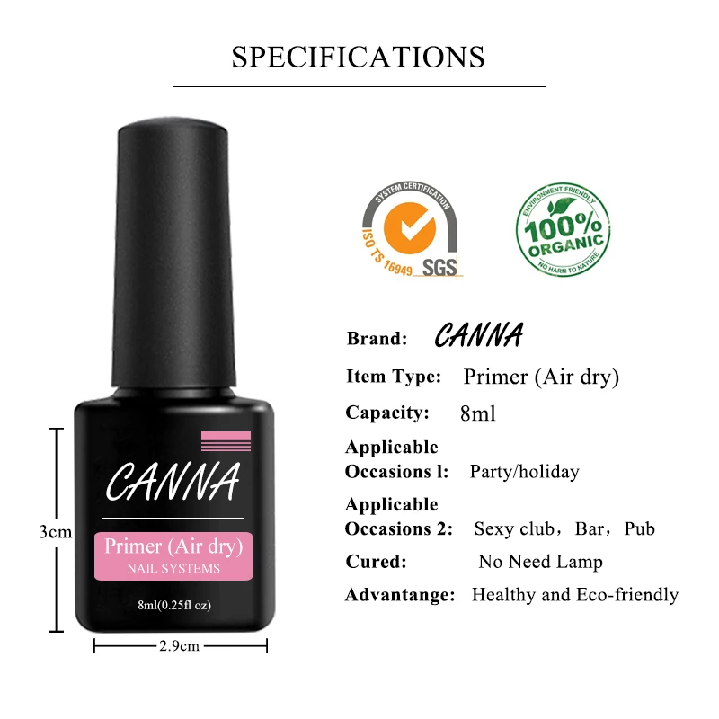 Canna nail art Грунтовка для ногтей продукт грунтовка для ногтей акриловая безкислотная грунтовка без кислотного сухого воздуха Гель-лак