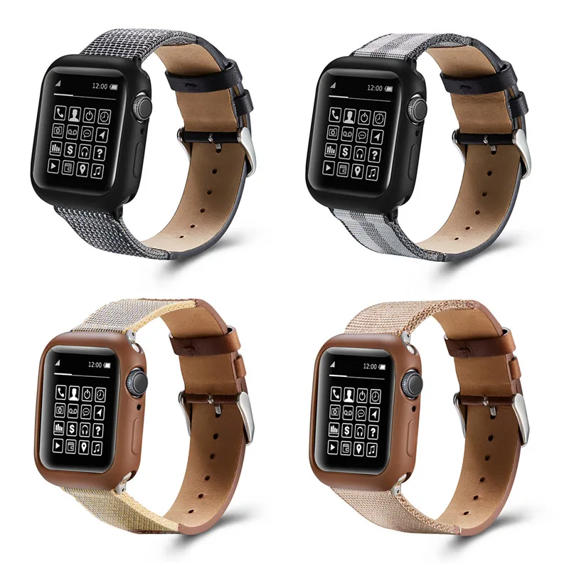 Кожа ремень с металлической пряжкой для Apple Watch группа 44 мм 40 42 38 ремешок + чехол iwatch серии 4 3 2 1 полоса Браслет