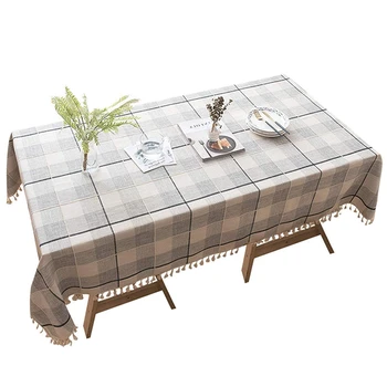 

Rustic Checkered Table Cloth (55 Inch X70 Inch) - Cotton Linen Tablecloth For Kitchen - Grey Fabric Table Cover - Modern Decor
