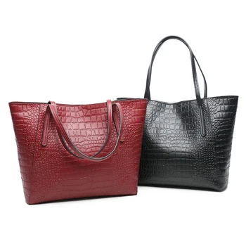 

Women's handbags Crocodile pattern cowhide handbag fashion shoulder messenger bags Large capacity female genuine leather handbag
