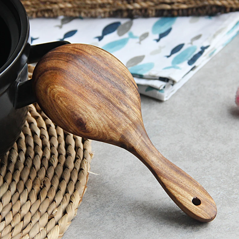 Hand-made Solid Wood Rice Paddle Scoop Ladle Wooden Rice Potato Serving Spoons Kitchen Tools Wooden Cooking Utensils Kitchenware