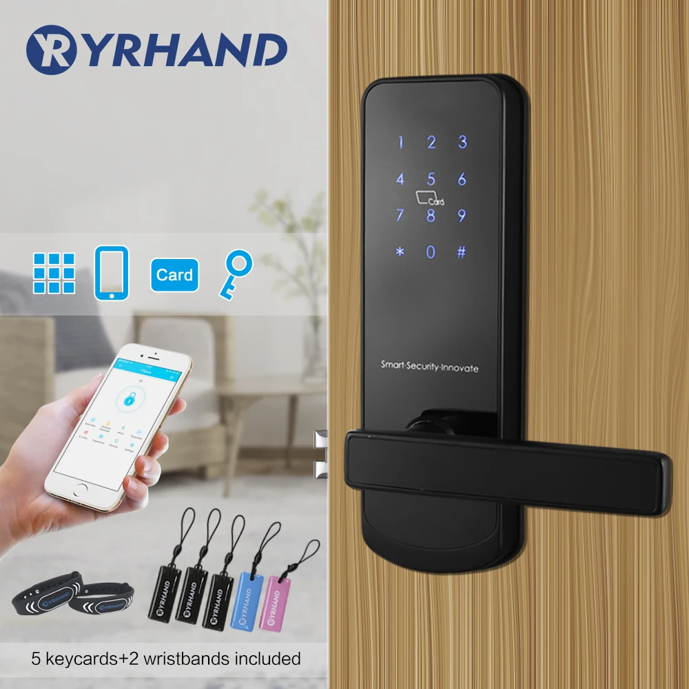 Black Bluetooth WiFi Smart Electronic Door Lock Keypad Mortise Door