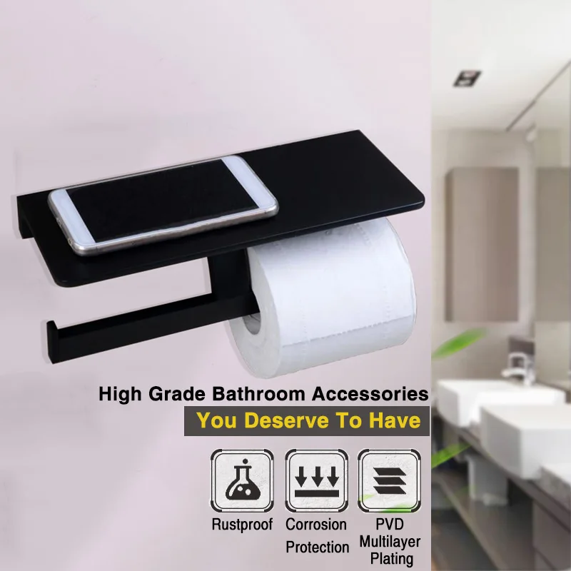 Черный двойной держатель для туалетной бумаги с полкой латунная полка для хранения ванной комнаты креативные бумажные держатели для