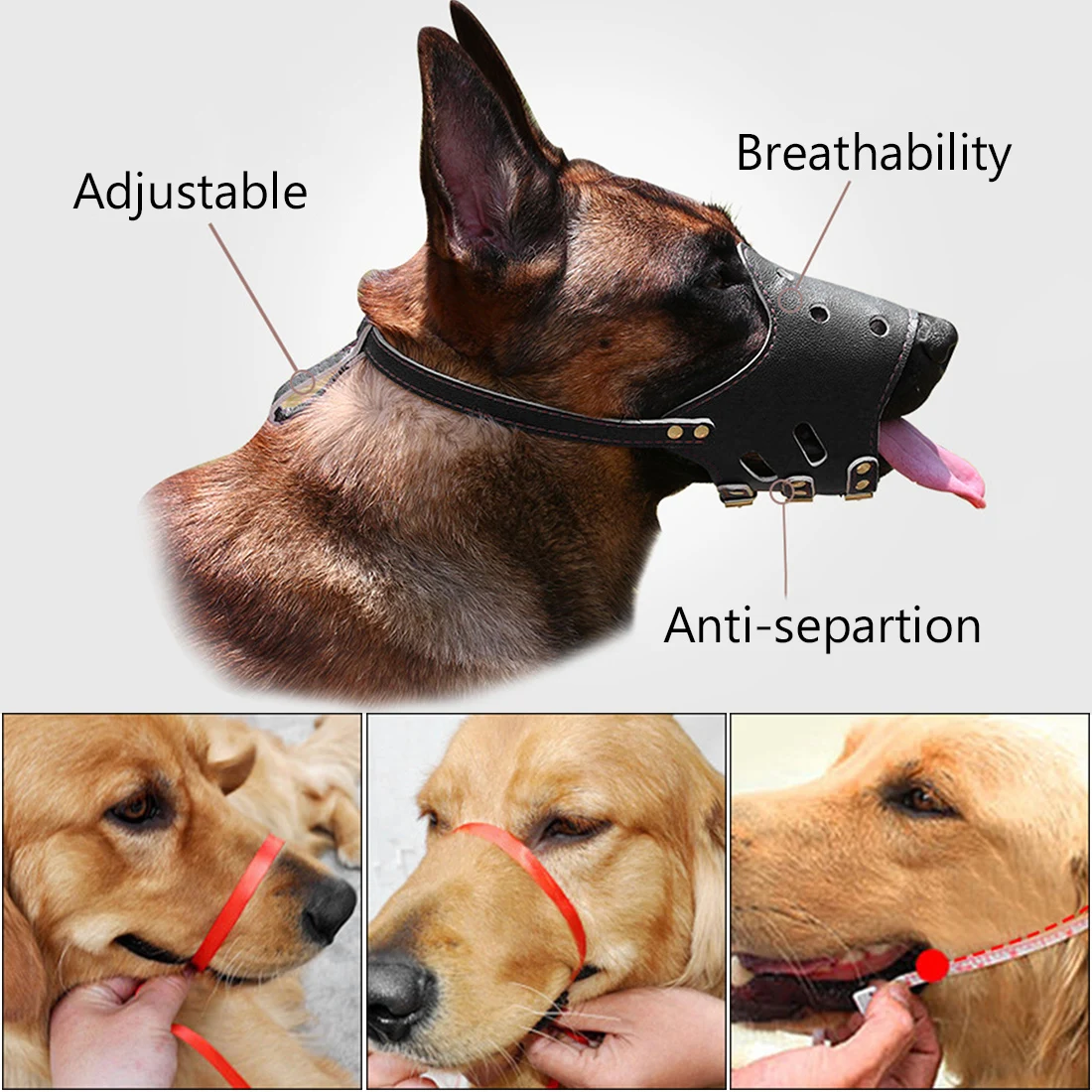 Регулируемая дышащая маска из искусственной кожи, мордочка для собак, анти-намордник против лая, укусов, безопасность жевания для маленьких и больших собак, мягкие мордочки для дрессировки рта