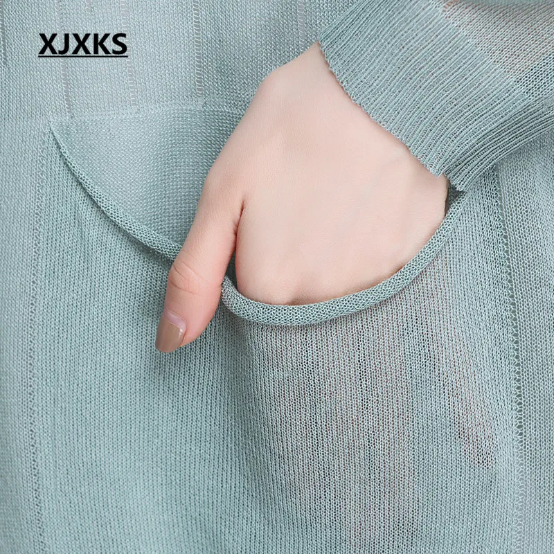 XJXKS однобортный женский летний кардиган, защита от солнца, одежда весна, льняной вязаный тонкий свитер кардиган