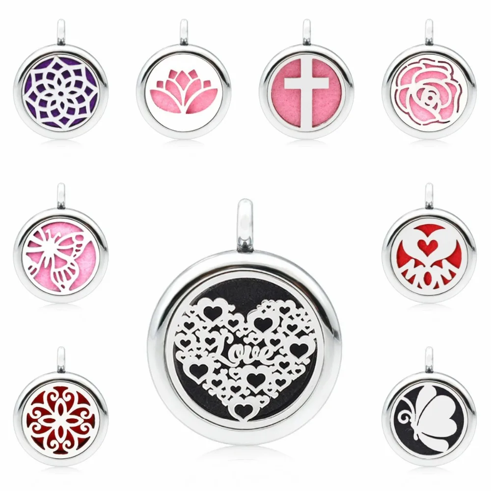 

Heart Butterfly Cross 25mm Magnetic Essential Oil Aromatherapy Perfume Diffuser Locket Pendant Necklace Chain 5pcs Pads