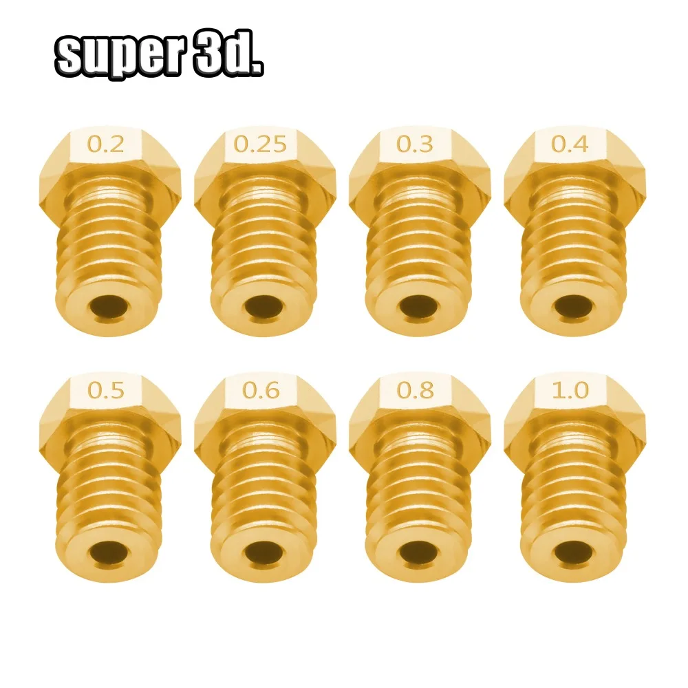 5 шт./лот V5 V6 сопла 0,2/0,25/0,3/0,4/0,5/0,6/0,8/1,0 части Медь 1,75 мм нити M6 латунные 3D принтеры Запчасти