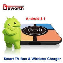 S10 Plus Android 8.1 Smart TV Box with Wireless Charger RK3328 4GB 32GB 2.4GHz Wifi 100M LAN 4K H.265 USB3.0 Smart Media Player