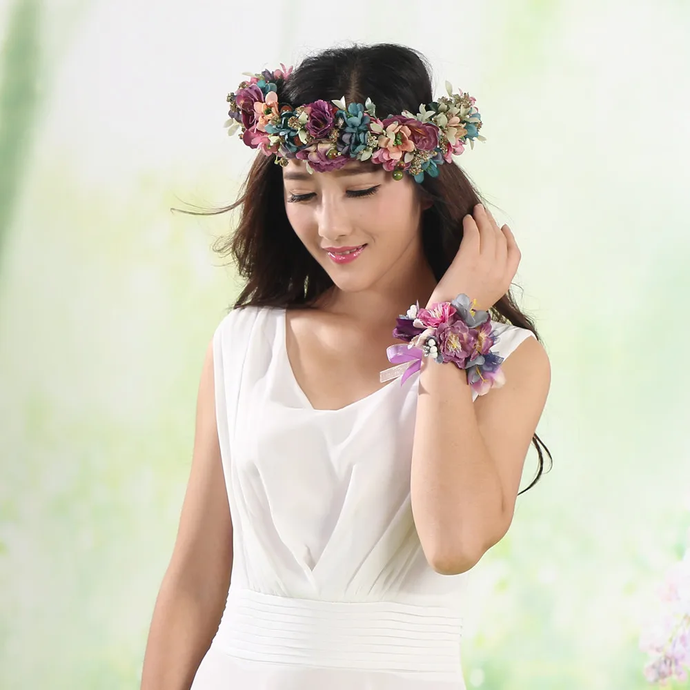 

2019 New Fashion Women Wedding Flower Wreath Headband Floral Garlands Hairband Flower Crown Hair Accessories