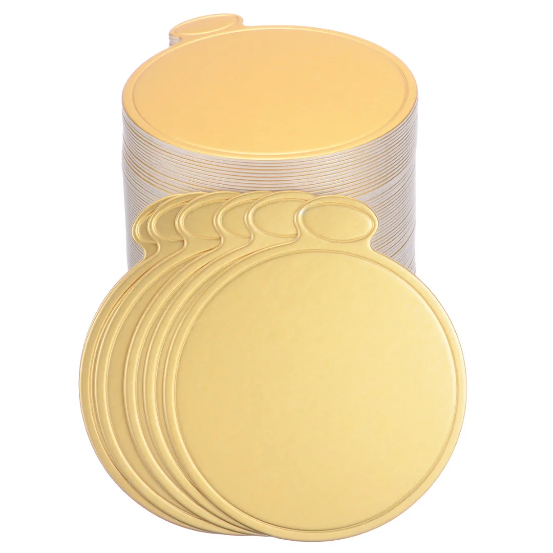 Mayitr 100Pcs/set Round Mousse Cake Boards Gold Paper Displays  Cupcake Dessert Tray Wedding Birthday Pastry Decor