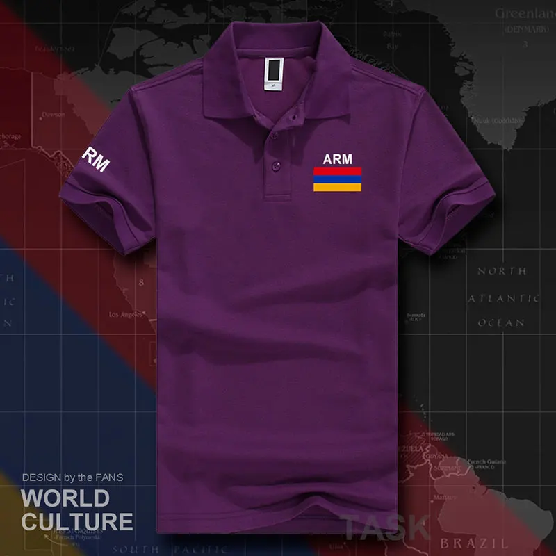 Мужские рубашки поло с коротким рукавом, белые, брендовые, с принтом, для страны, хлопок, Национальный командный флаг, новая мода, рука армян - Цвет: polo-Purple
