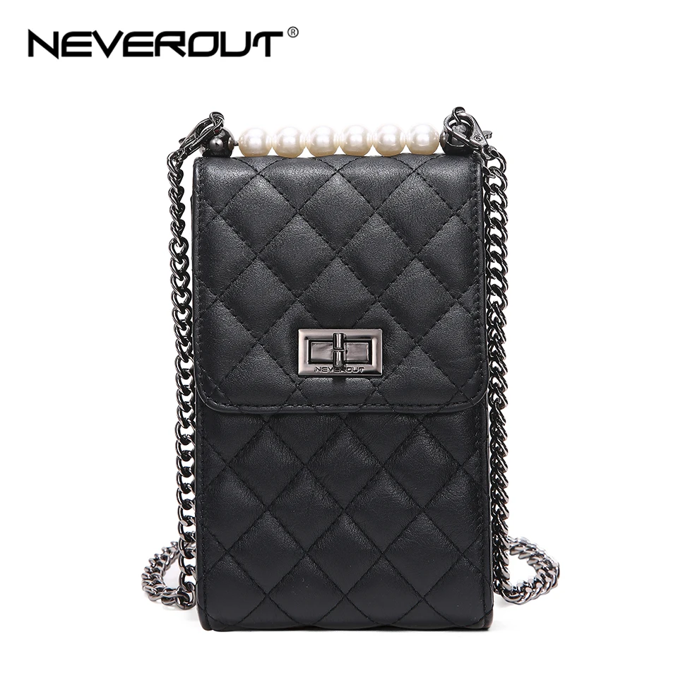 

NEVEROUT Summer Genuine Leather Messenger/Shoulder Bag Ladies Mini Quilted Bag Cell Phone Purse Pearl Style Sac a Main