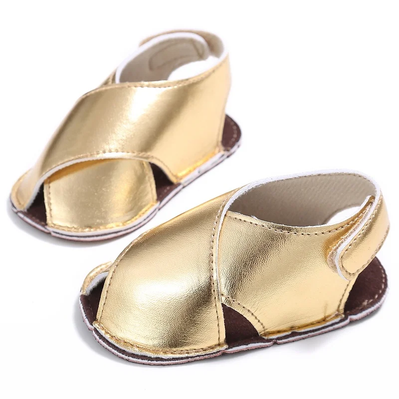  2017 Summer Kids Girls PU Material First Walker Shoe Baby Solid Color Non-slip Shoes 0-18M Silver/G