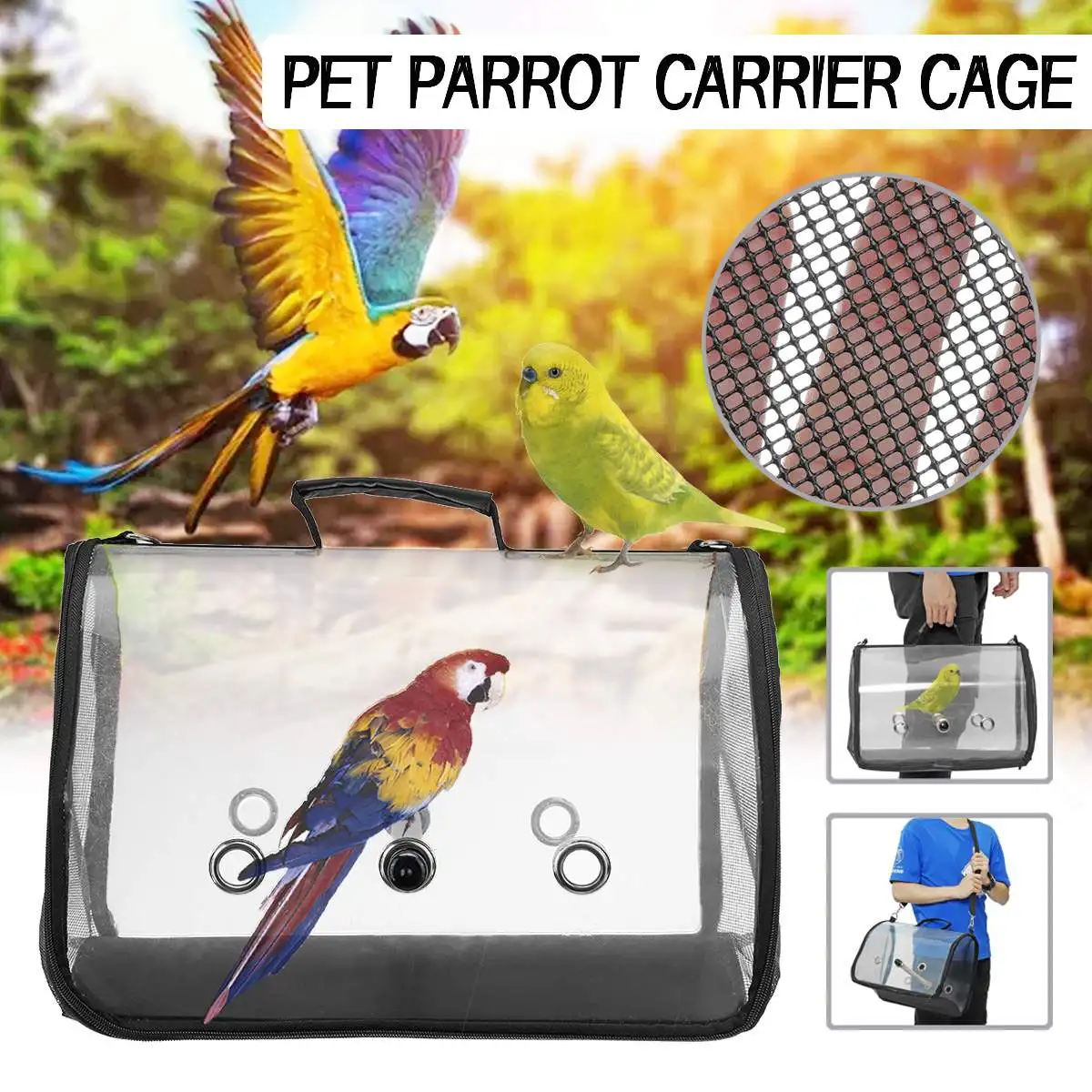 

Outdoor Bird backpack With feeder Parrot Carriers Cage Parrot Bag With Wood Perch Pet Breathable Bird Travel Cage Handbag