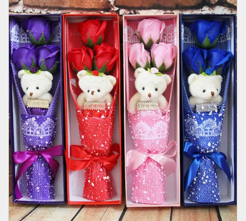 2sets Rose soap flowers box simulation flower artifical 3 rose flower