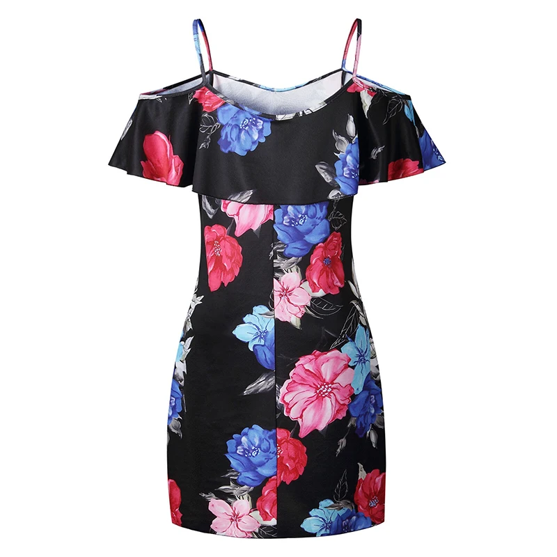2019 Women's Dress Cold Shoulder Short Sleeve Summer Dress Woman Casual Loose Beach Boho Sundress Ladies Floral Printed Dresses