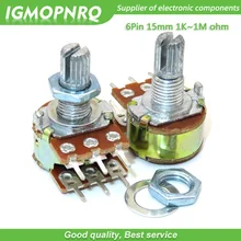 5pcs B1K B2K B5K B10K B20K B50K B100K B1M 6Pin Eixo WH148 1K 2 Amplificador Potenciômetro Estéreo Dupla K 1 50 10 5K K K 100K M