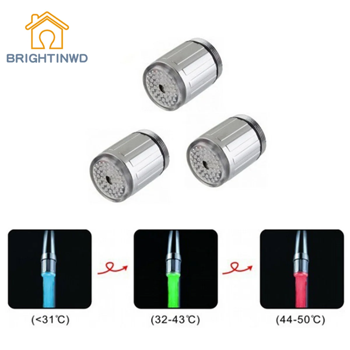 BRIGHTINWD Glow LED Faucet Temperature Sensor Light RGB 3 Color Shower