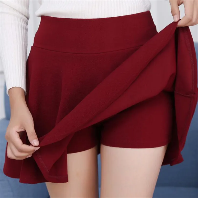 D118 Wine red VISNXGI M-5XL размера плюс шорты Юбки Женская однотонная мини модная плиссированная юбка с высокой талией повседневная одежда корейская короткая юбка - Цвет: D118 Wine red
