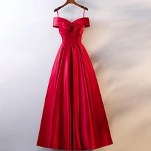 Реальные фотографии Новое красное тонкое вечернее платье трапециевидной формы с открытыми плечами Длинное Элегантное вечернее платье женские Вечерние вечернее платье