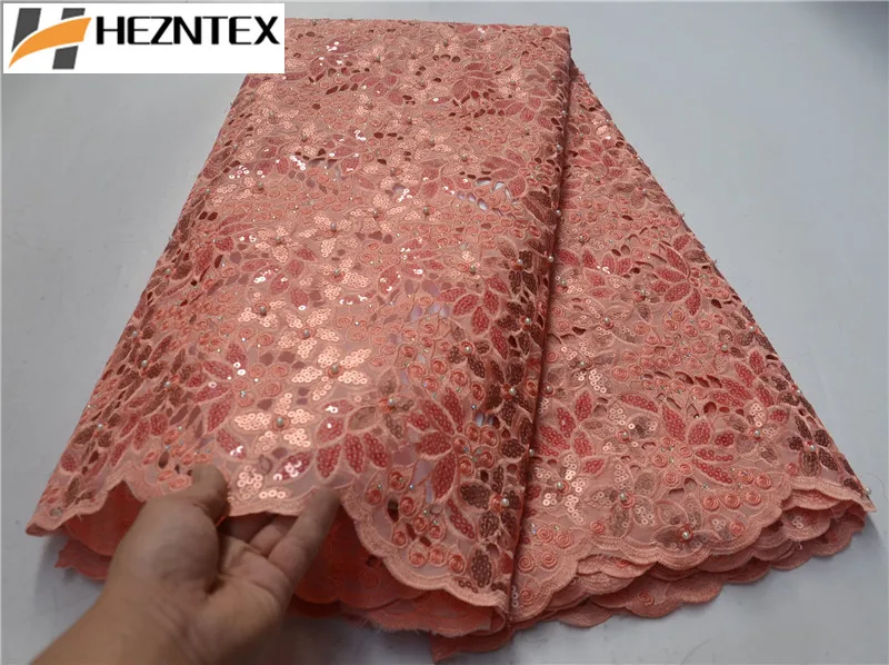 

New Arrival High Quality African Net Lace Fabric Peach Color Embroidered Sequins Net Lace Material For Wedding Dresses PSA518-1