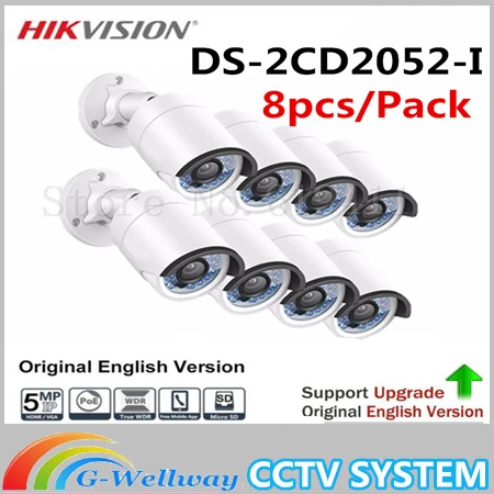 8Pcs HiK English Version 5MP Bullet Camera DS-2CD2052-I 5 Megapixel WDR Network Bullet IP Camera IP66 Replace DS-2CD2055-I