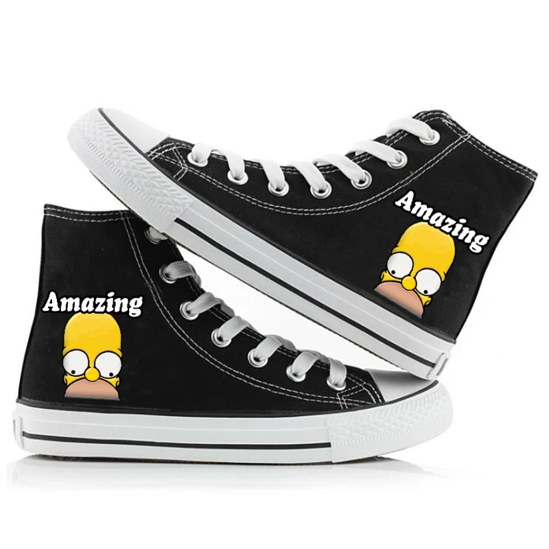 США с героями мультфильма Симпсоны холщовая обувь кеды для женщин мужчин печатных Повседневная обувь подростков мальчиков и девочек спортивная обувь - Цвет: A Black