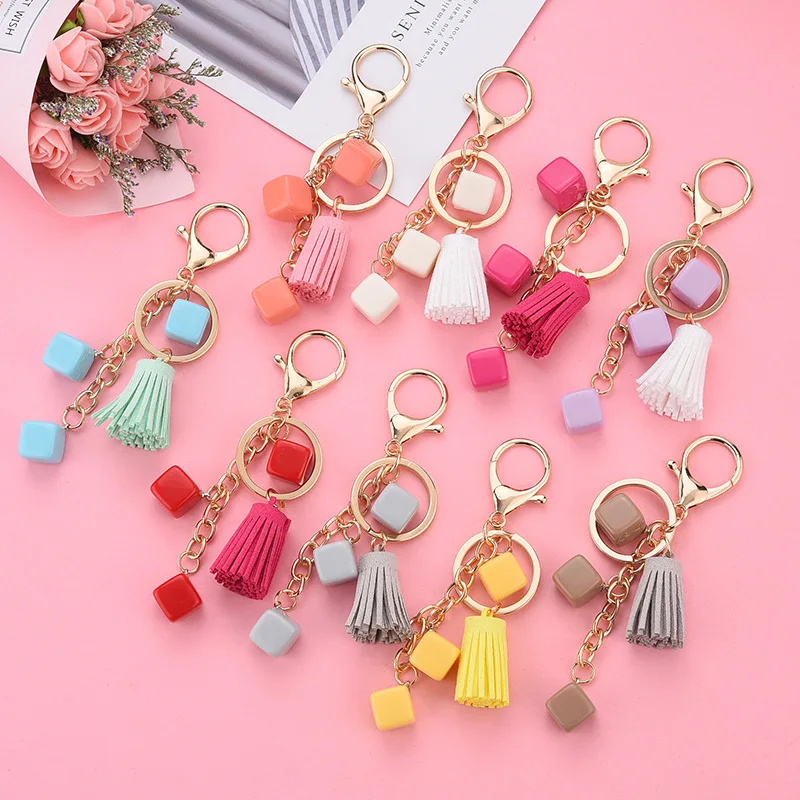 Creative Environmental Protection Acrylic Jelly Colorful Tassel Key Chain Women's Gift Handbag Charm Pendant Door Plate | Украшения и