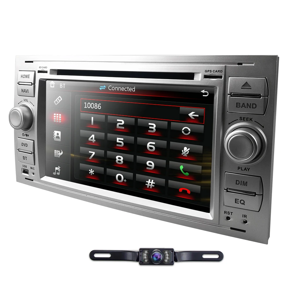 Cheap Free 8G Map card+Rear Camera Car DVD player For Ford Focus Mondeo S-Max 4 Galaxy Kuga Transmit Black Silver RDS DVR DAB+ BT OBD2 2