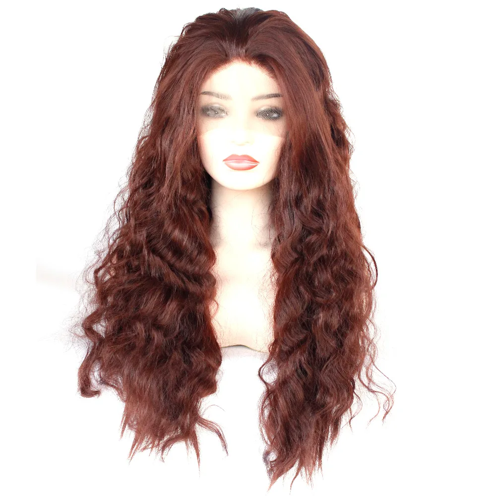 Rich Copper Red Synthetic Lace Front Wigs Dark Auburn Long Loose Deep Wave Wig Heat Resistant Fiber Full Wigs for Women-7